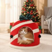Cozy Box Pet House: Warm Plush Nest for Cats & Small Dogs - angle - Candy Stripe