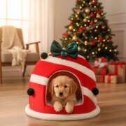 Cozy Box Pet House: Warm Plush Nest for Cats & Small Dogs - main - Candy Stripe