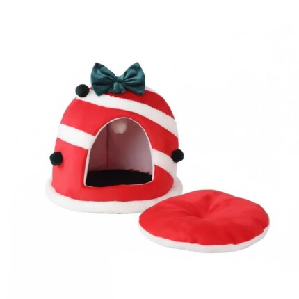 Cozy Box Pet House: Warm Plush Nest for Cats & Small Dogs - Candy Stripe