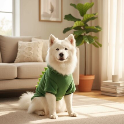Adorable Fleece Pet Jumpsuits & Hoodies for Cozy Pups & Kitties - main - Green Dinosaur